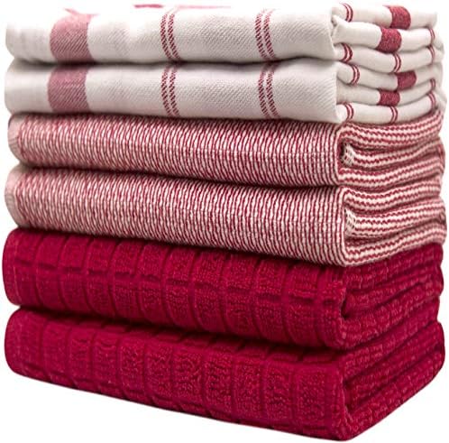 Premium Kitchen Towels 6 Pack 100% Cotton, 20"x28" Dish Towels - Red Check - Image 6