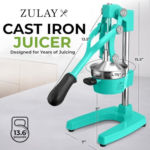 Zulay Kitchen Cast Iron Juicer, Orange Manual Juicer, Citrus Press, Teal - Image 2