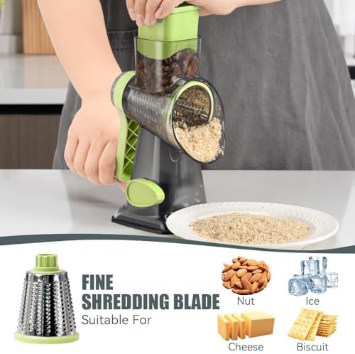 KEOUKE Rotary Cheese Grater, Hand Crank Shredder Slicer, Snow Cone Maker - Image 4