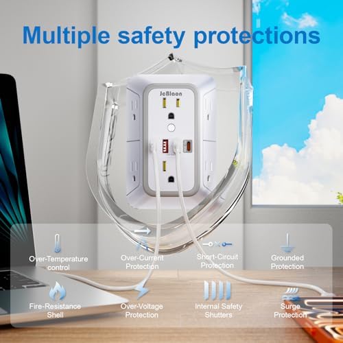 JcBlaon Surge Protector Outlet Extender 6 Outlet Extender with 4 USB Ports (PD 30W), 3 Sided 1050J Multi Plug Wall Adapter Power Strip for Home Travel Office Essentials-ETL - Image 5
