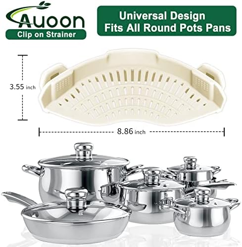 AUOON Pasta Strainer Clip on Silicone, Standard 8.86 x 3.55 in, White - Image 2