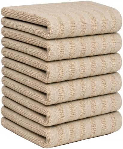Premium Kitchen Towels 6 Pack 100% Cotton, 20"x28" - Tan Solid - Image 2