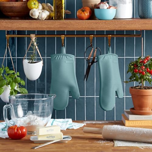 KITCHENAID Ribbed Soft Silicone Oven Mitt 2-Pack Set, 7.5"x13", Mineral Water Aqua - Image 2