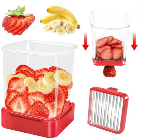 Strawberry Slicer Cup, Fruit Cutter – Quick-Slice, Meal Prep, Red by GENGCANG