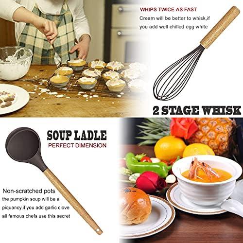 Cooking Utensils Set- 35 PCs Kitchen Utensils with Grater,Tongs, Spoon Spatula &Turner Made of Heat Resistant Food Grade Silicone and Wooden Handles Kitchen Gadgets Tools Set for Cookware - Image 4