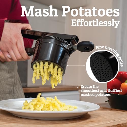 PriorityChef Large 15oz Potato Ricer, Heavy Duty Stainless Steel Potato Masher and Ricer Kitchen Tool, Press and Mash Kitchen Gadget For Perfect Mashed Potatoes - Everytime, All Black - Image 2