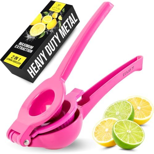 Zulay Kitchen Metal 2-in-1 Lemon Squeezer - Sturdy Max Extraction Hand Juicer Lemon Squeezer Gets Every Last Drop - Easy to Clean Manual Citrus Juicer - Easy-Use Lemon Juicer Squeezer - Dragonfruit by ZulayKitchen