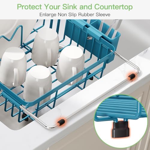 JASIWAY Blue Dish Drying Rack Over the Sink with Utensil Holder - Image 7