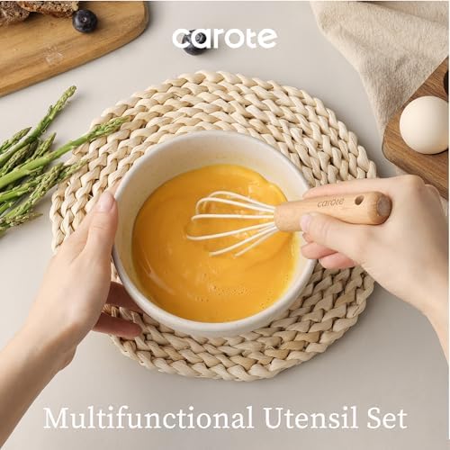 CAROTE Silicone Cooking Utensils Set, Kitchen Utensils Set 10 Pcs for cooking, BPA Free Spatula Set with Heat Resistant Wood Handles for Nonstick Cookware (Cream White) (Pack of 2) - Image 5