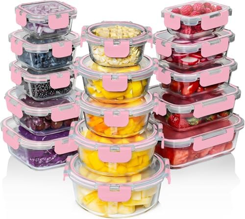 Razab 30 PC Glass Food Storage Containers with Lids - Reusable Glass Meal Prep Containers for Lunch and Leftovers - Airtight & Leakproof Snap Locking Lids - Oven, Freezer, Microwave, Dishwasher Safe by RazabHomeGoods