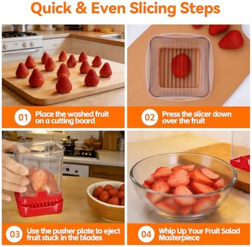 Strawberry Slicer Cup, Fruit Cutter – Quick-Slice, Meal Prep, Black + Red - Image 4