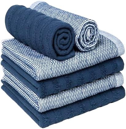 Bumble Premium Dish Cloths 13"x13" (6 Pack) | 100% Natural Ring Spun Cotton | 400 GSM | Highly Absorbent & Soft |Yarn Dyed & Solid Dyed Terry Dish Cloth Set - Blue - Image 4