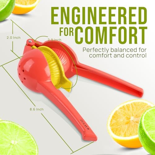 Zulay Kitchen Metal 2-in-1 Lemon Squeezer - Sturdy Max Extraction Hand Juicer Lemon Squeezer Gets Every Last Drop - Easy to Clean Manual Citrus Juicer - Easy-Use Lemon Juicer Squeezer - Red/Yellow - Image 5