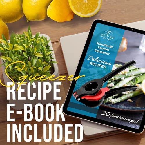 Zulay Kitchen Metal 2-in-1 Lemon Squeezer - Sturdy Max Extraction Hand Juicer Lemon Squeezer Gets Every Last Drop - Easy to Clean Manual Citrus Juicer - Easy-Use Lemon Juicer Squeezer - Black/Red - Image 6