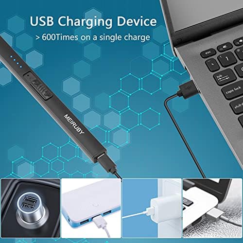 MEIRUBY Lighter Electric Candle Lighter Long Electronic Rechargeable USB Arc Windproof Flameless Lighters for Candle Camping BBQ Birthday Women's Day Gifts for Women Mom Wife Men, Balck - Image 6