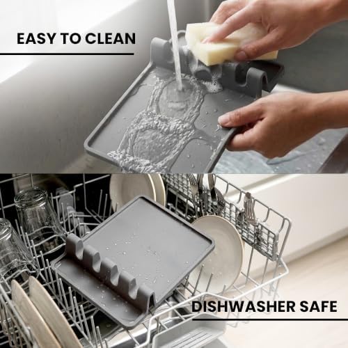 Zulay Kitchen Extra Large Silicone Utensil Rest with Drip Pad for Multiple Utensils - BPA-Free Heat-Resistant Spoon Rest & Spoon Holder for Stove Top - Kitchen Utensil Holder for Spoon - Gray - Image 3
