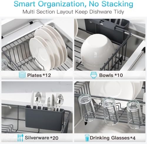 JASIWAY Gray Dish Drying Rack in Sink, Dish Drainer with Utensil Holder - Image 7