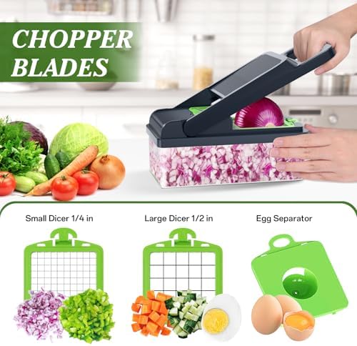 HomeHacks Veggie Chopper Vegetable Cutter, 12 in 1 Kitchen Gadget, Green - Image 2