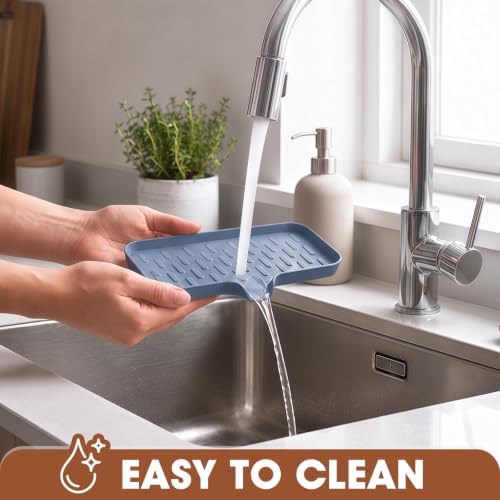 CAKETIME 2 Pack Silicone Soap Dish with Drain Spout for Bathroom Shower Caddy Kitchen Counter Sponge Holder Bar Sink Organizer Tray Container Drying Accessories Small Case Saver Box Stuff Blue Medium - Image 3