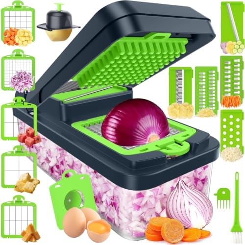 15-in-1 Vegetable Chopper with 10 Blades, Food Veggie Cutter, Green by SpaceHacks