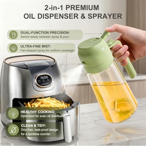Pure Future 2-in-1 Olive Oil Sprayer for Cooking, Dispenser Bottle (Green) - Image 6