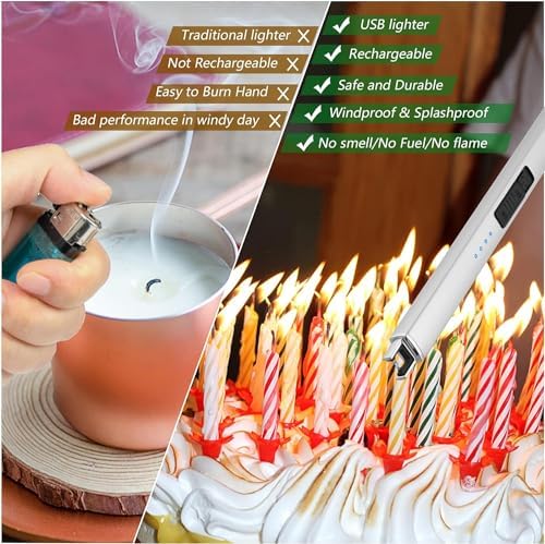 MEIRUBY 2 Pack Electric Candle Lighter, Christmas Stocking Stuffers Gifts for Women Mom Men Wife Sister, USB Arc Rechargeable Windproof Long Lighter for Candle BBQ Housewarming Birthday Gifts Idals - Image 4