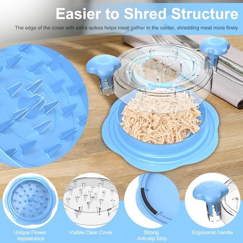 Chicken Shredder Tool Twist Large Meat Shredder with Brush&Fork, Sky Blue - Image 3