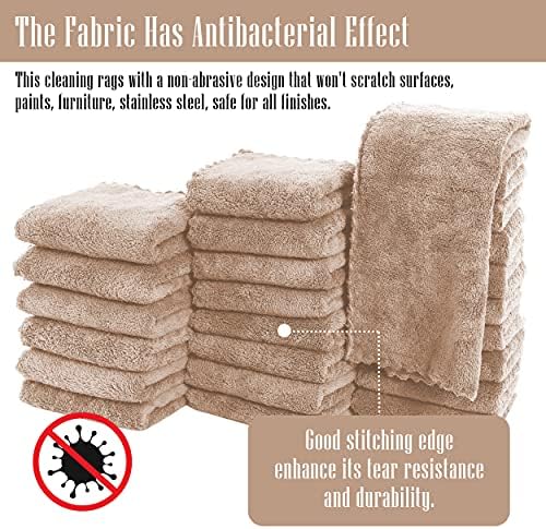 Sunny zzzZZ 24 Pack Kitchen Dishcloths - Does Not Shed Fluff - Reusable Dish Towels, Dish Cloths, Super Absorbent Coral Fleece Cleaning Cloths, Nonstick Oil Washable Fast Drying, 10 x 20 Inch (Brown) - Image 3