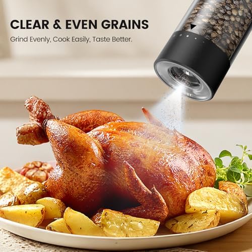Electric Salt and Pepper Grinder Set - Rechargeable Automatic Salt and Pepper Shakers, Kitchen Appliances with External Adjustable Coarseness, Larger Hopper for Cooking, Home Gifts(2 Pack,Black/White) - Image 5