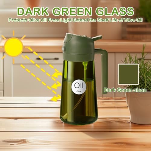 YARRAMATE 16 oz 2-in-1 Dark Glass Oil Sprayer & Dispenser, BlackOliveGreen - Image 4