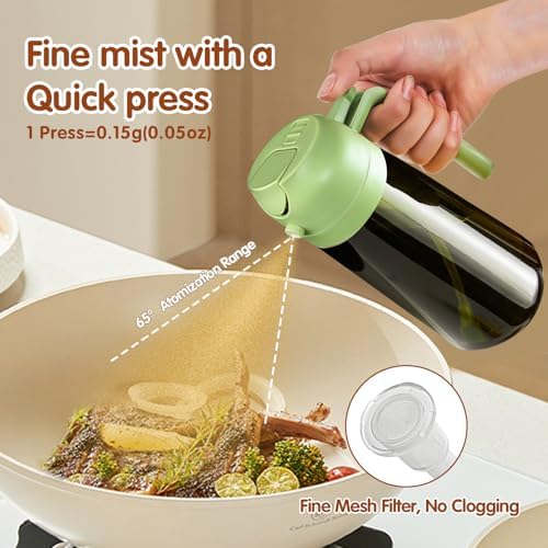 YARRAMATE 16oz/470ml Light Blocking Oil Sprayer for Cooking with Stickers, Food-Grade 2 in 1 Olive Oil Dispenser Bottle for Kitchen, Premium Dark Green Glass Oil Bottle for Air Fryer, BBQ (Green) - Image 4