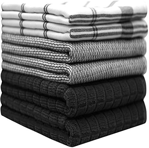 Premium Kitchen Towels (20”x 28”, 12 Pack) | Large Cotton Dish Towels | Flat & Terry Highly Absorbent Kitchen Linen Set with Hanging Loop | Black Check - Image 2