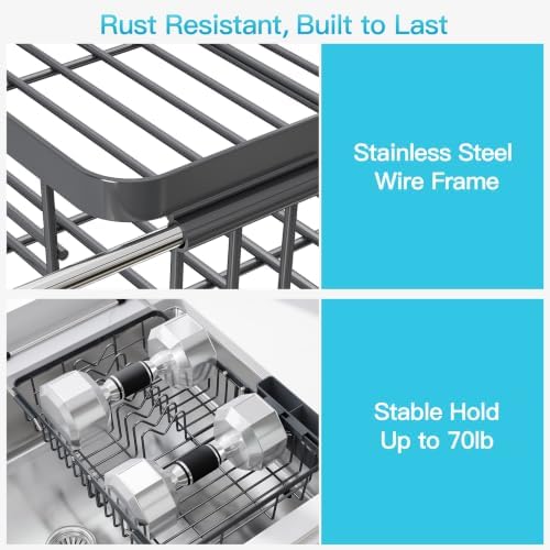 JASIWAY Gray Dish Drying Rack Over the Sink with Utensil Holder - Image 5