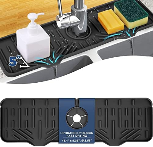 BFONS XL Silicone Faucet Handle Drip Catcher Tray, 18.1in x 5.7in x 0.79in, Black by BFONS