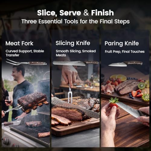 SYOKAMI 9-Piece Butcher Knife Set for Meat Processing with Leather Roll - Image 4