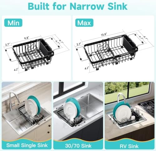 JASIWAY Black Mini Over the Sink Dish Drying Rack for Compact Apartment, RV - Image 2
