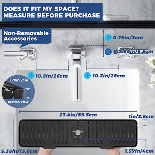 24" Splash Guard Plus Size Silicone Sink Faucet Drying Mat Handle Drip Catcher Tray Dish Sponge Holder Kitchen Accessories Protector Home Organization Gadgets Organizer - Image 2