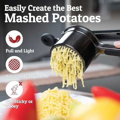 PriorityChef Large 15oz Potato Ricer, Heavy Duty Stainless Steel Potato Masher and Ricer Kitchen Tool, Press and Mash Kitchen Gadget For Perfect Mashed Potatoes - Everytime, All Black - Image 5