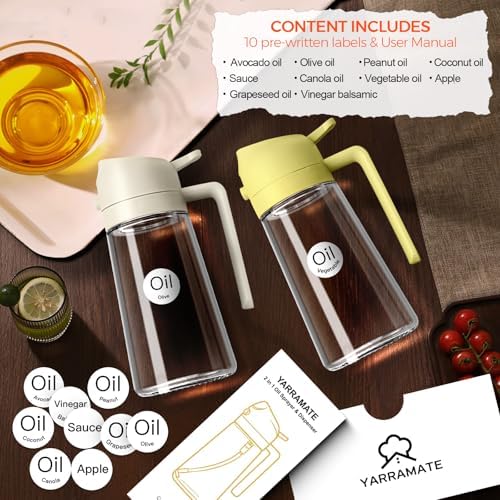 YARRAMATE 16oz/470ml Glass Olive Oil Sprayer for Cooking with Stickers, 2 in 1 Oil Dispenser for Kitchen Gadgets, Food Grade Premium Spray Bottle for Salad, Frying, BBQ (Pomelo) - Image 4