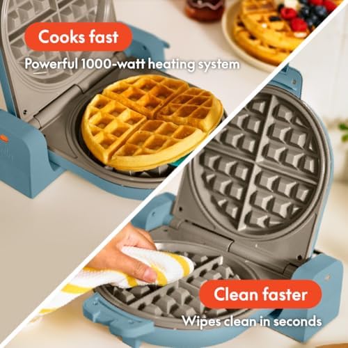 bella Fits-Anywhere™ Flip-n-Store Non-Toxic, Belgian Waffle Maker, Surf - Image 4