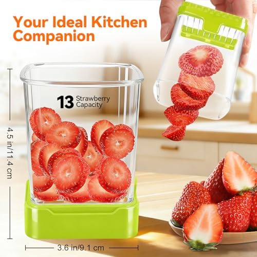 Strawberry Slicer Cup, Fruit Cutter – Quick-Slice, Meal Prep, Green - Image 2