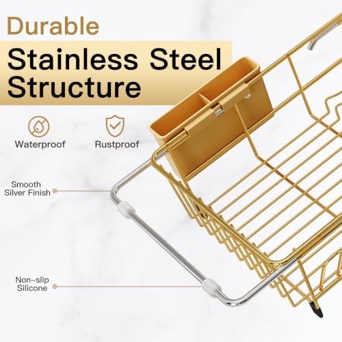 JASIWAY Gold Dish Drying Rack in Sink, Dish Drainer with Utensil Holder - Image 5