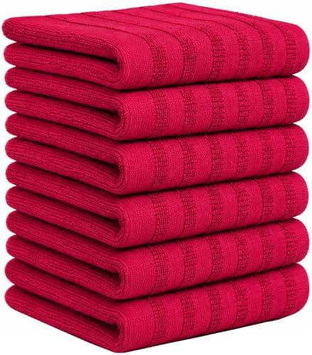 Premium Kitchen Towels 6 Pack 100% Cotton, 20"x28" - Red Solid - Image 2