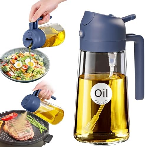 YARRAMATE 16 oz 2-in-1 Glass Olive Oil Sprayer for Cooking, Navy by YARRAMATE
