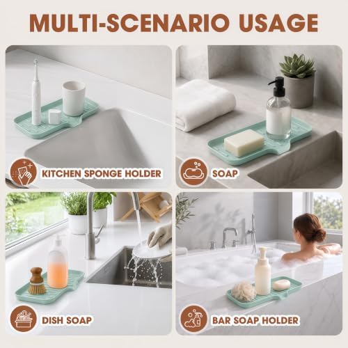 CAKETIME 2 Pack Silicone Soap Dish with Drain Spout for Bathroom Shower Caddy Kitchen Counter Sponge Holder Bar Sink Organizer Suction Cup Dispenser Shampoo Hanging Tools Storage New Green Medium - Image 6