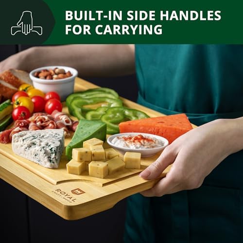 ROYAL CRAFT WOOD Bamboo Cutting Board with Juice Groove - Kitchen Chopping Board for Meat Cheese and Vegetables, Heavy Duty Serving Tray - Image 5