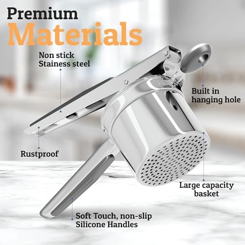 PriorityChef Large 15oz Potato Ricer, Heavy Duty Stainless Steel Potato Masher and Ricer Kitchen Tool, Press and Mash Kitchen Gadget For Perfect Mashed Potatoes - Everytime, Grey - Image 3