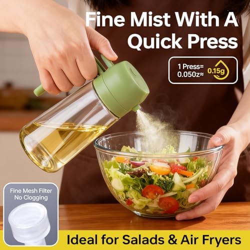 2Pcs Glass Oil Sprayer for Cooking 16oz/470ml, Kitchen Gadget for Air Fryer, Salad, BBQ, Frying（White） (Black+Green) - Image 2