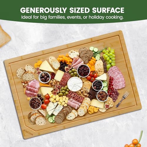 Kikcoin 30”×20” Bamboo Cutting Boards for Kitchen, Heavy Duty Wooden Cutting Boards, Healthy Extra Large Chopping Boards with Deep Juice Groove and Handle, Oversized Stove Top Cover, Natural - Image 6