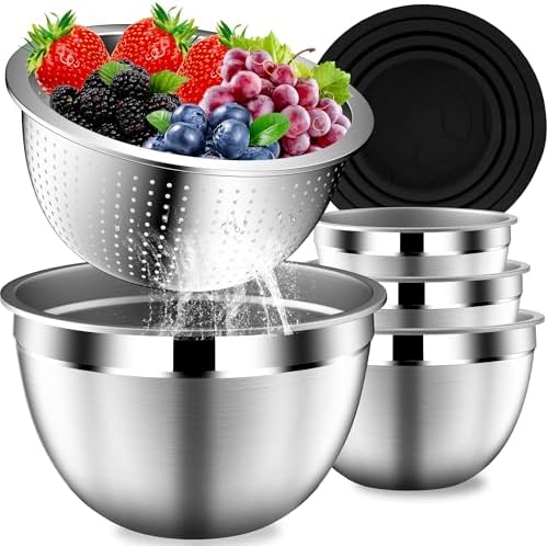 Mixing Bowls with Lids Set, Stainless Steel Mixing Bowl with Colander by DUTZUN